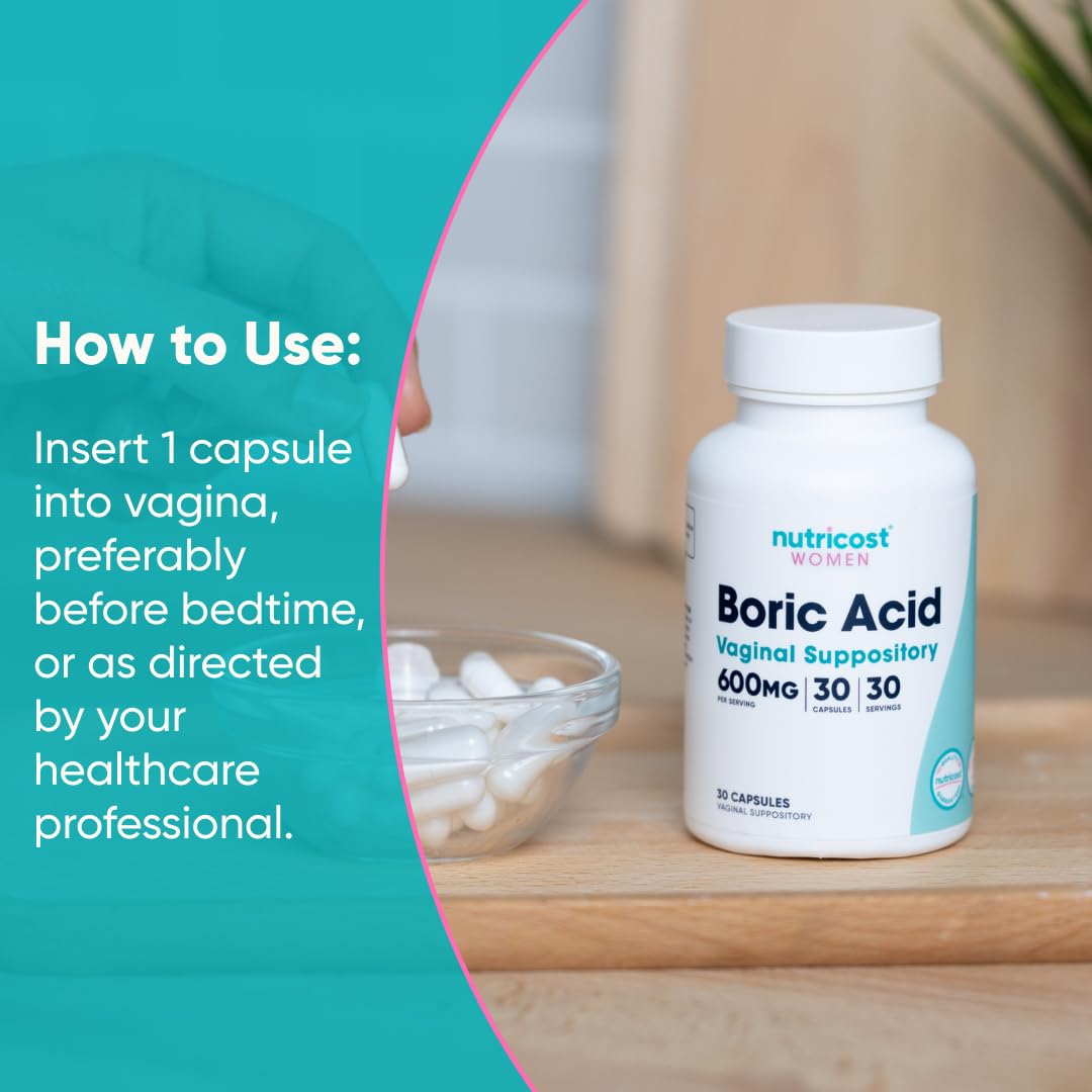 Nutricost Boric Acid 600mg, 30 Capsules - Vaginal Suppository - Non-GMO - for Women Nutricost uk supplements