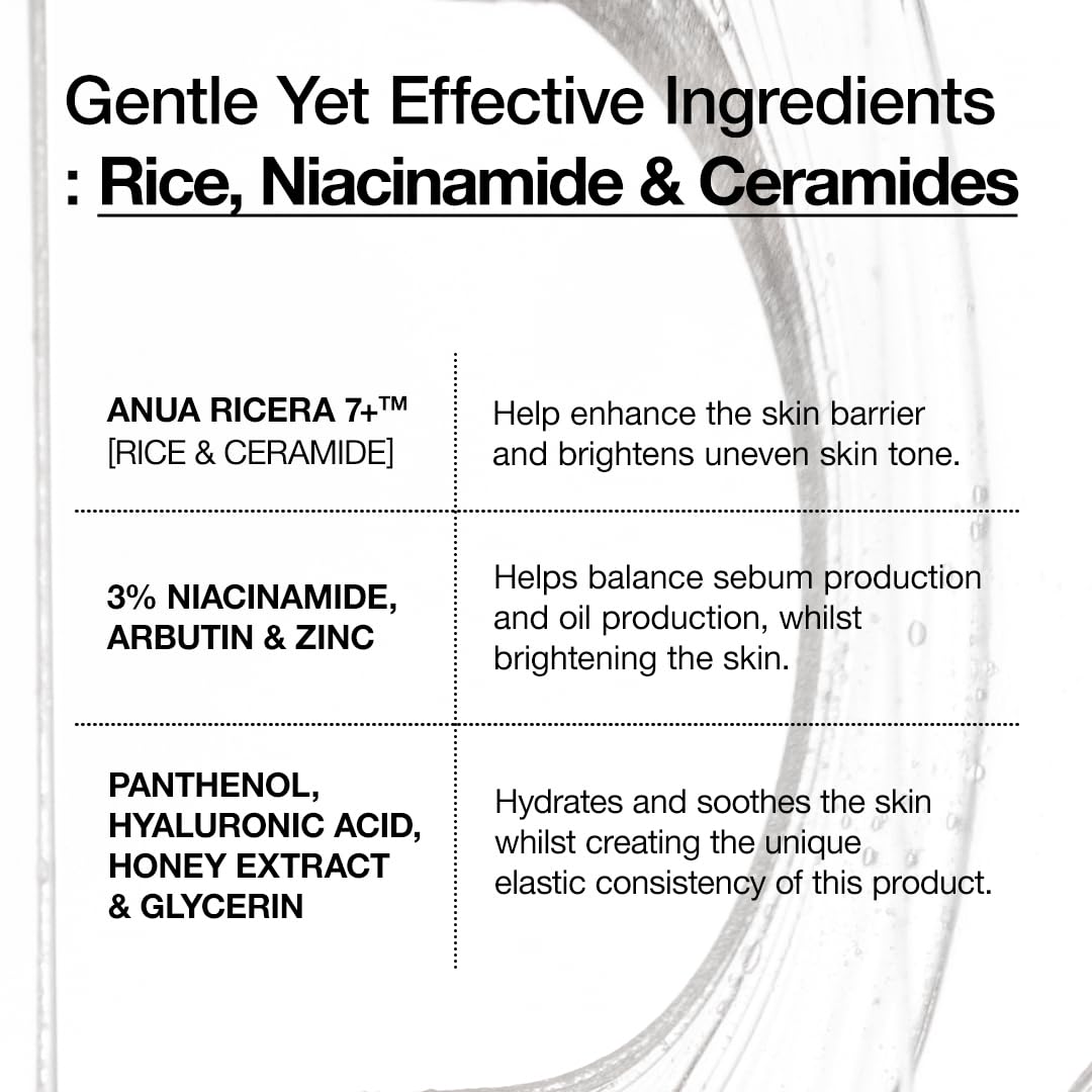 Anua Rice Ceramide 7 Hydrating Barrier Serum, Moisturizing Face Serum, Non-comodogenic, Hyaluronic Acid, Niacinamide, Lightweight, Fragrance Free, Sensitive Dry Skin, Korean Skincare, 1.69 fl oz ANUA uk supplements