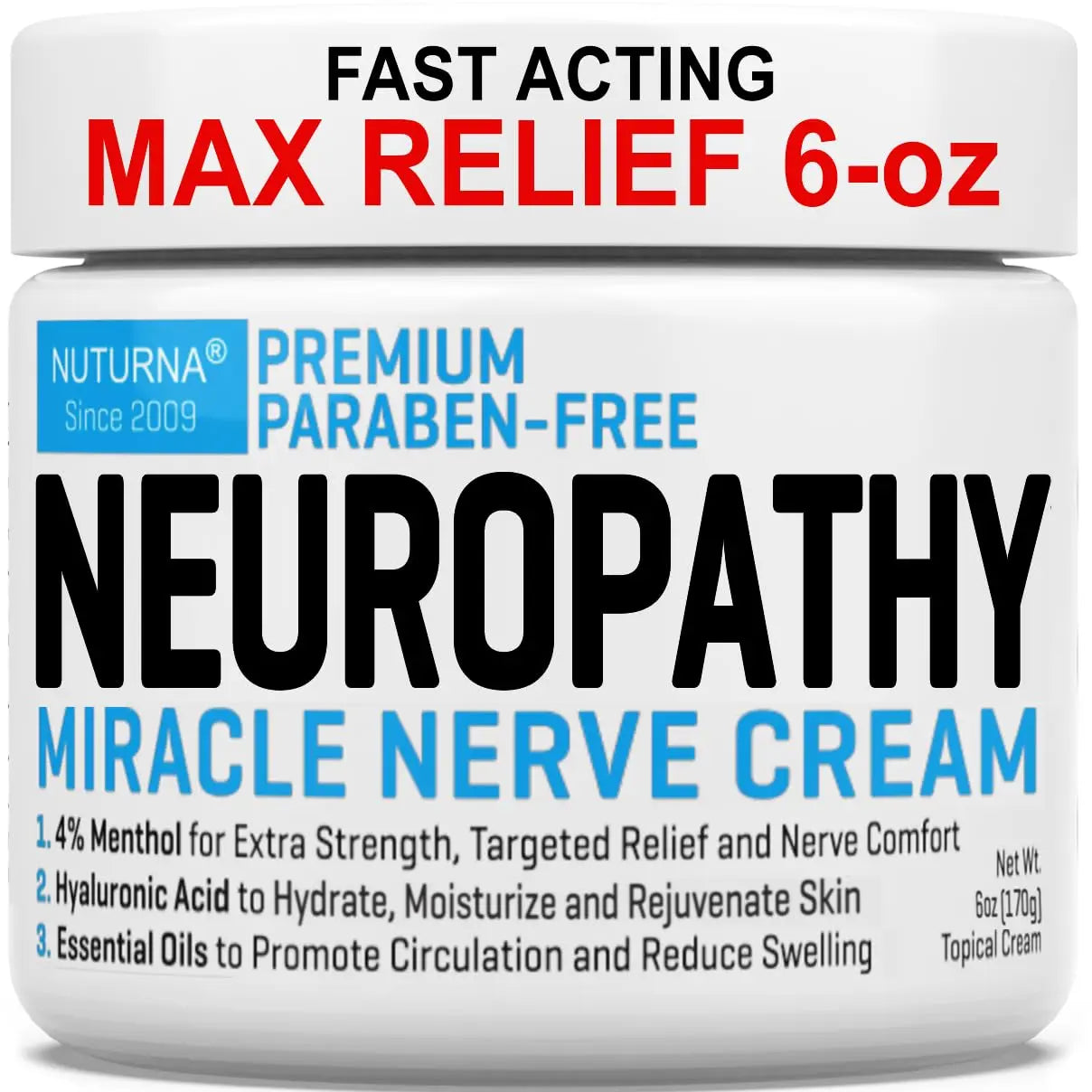 Neuropathy Nerve Relief Cream - Premium Nerve Cream 3X Action for Targeted Relief and Soothing Nerve Comfort - Maximum Strength with 4% Menthol, MSM for Feet Hands Legs Toes & Back - Extra Large 6 Oz Nuturna uk supplements