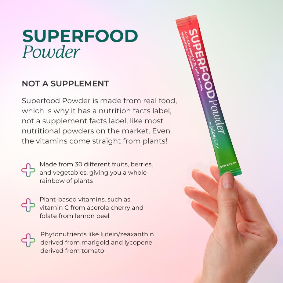 Juice Plus+ - Superfood Powder - Drink with 30 Fruits Berries Veggies Plant Vitamins for Refreshing Immune Wellness Boost - 30 Stick Packs Juice Plus+ uk supplements