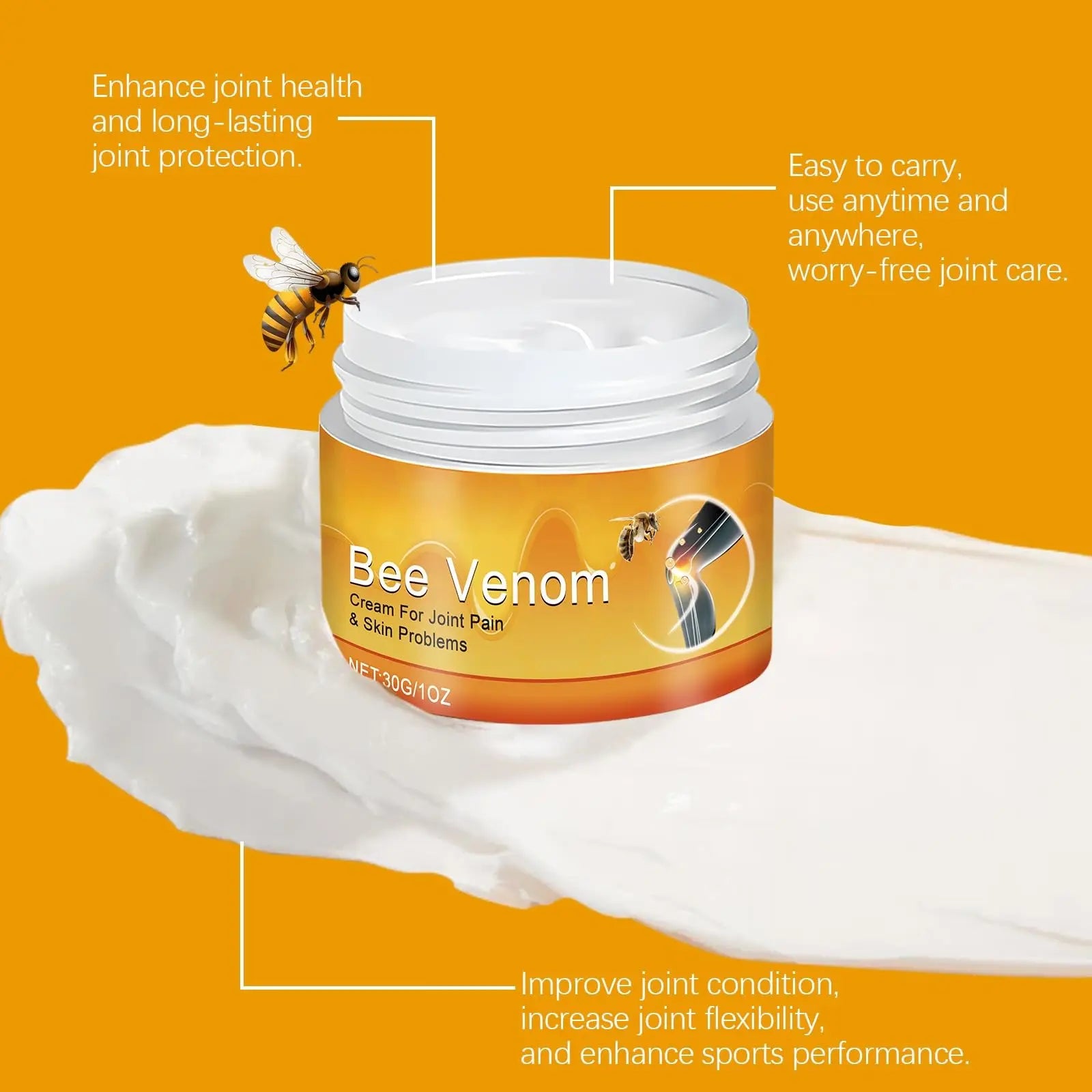 2 PCS Bee Venom Joint and Bone Cream, Bees Venoms Cream Relief Gel for Back, Knee, Hands, Neck, Feet Generic uk supplements