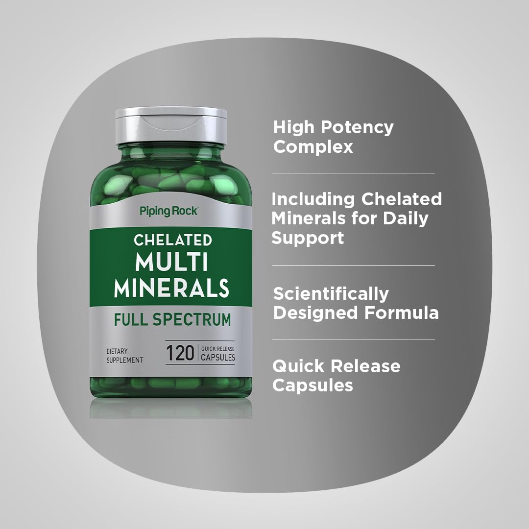 Piping Rock Mega Multi Mineral Chelated Supplement | 120 Capsules | for Men and Women | Iron Free | Non-GMO, Gluten Free Piping Rock uk supplements