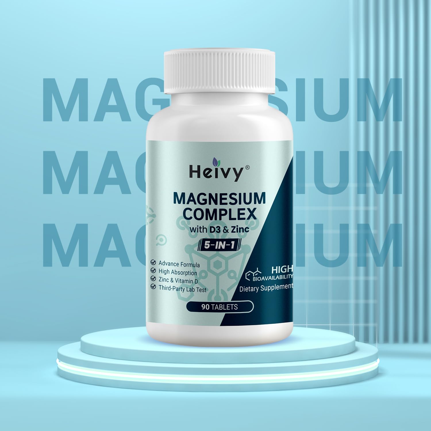 Heivy Magnesium Complex, Magnesium Glycinate, Citrate, Malate, Oxide, Gluconate with Zinc and Vitamin D3, Magnesium Supplement for Muscle, Nerve, Heart, Bone Support, High Absorption, 90 Tablets Heivy uk supplements