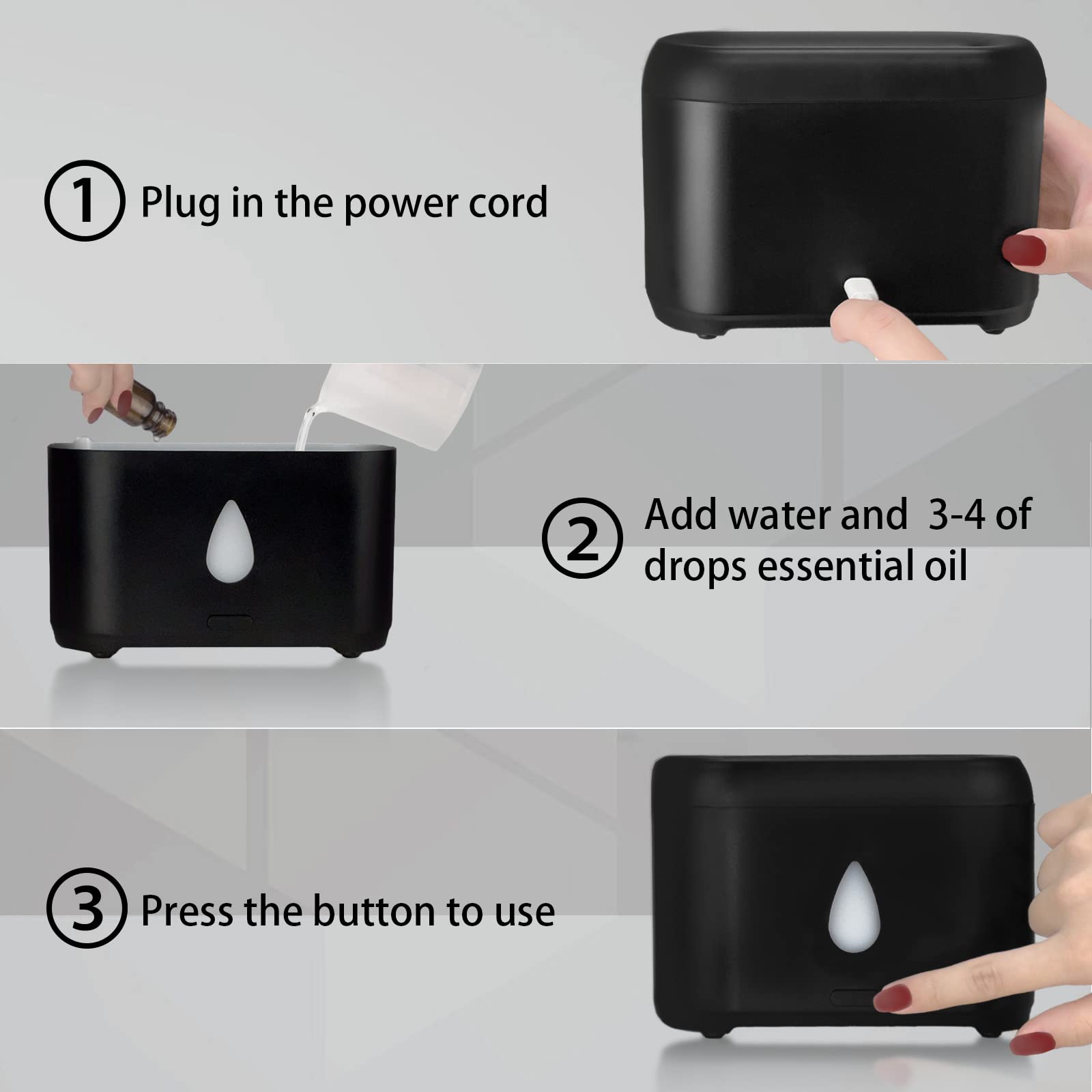 200ml Compact Small Flame Diffuser for Essential Oil (Black) Phimuezl uk supplements