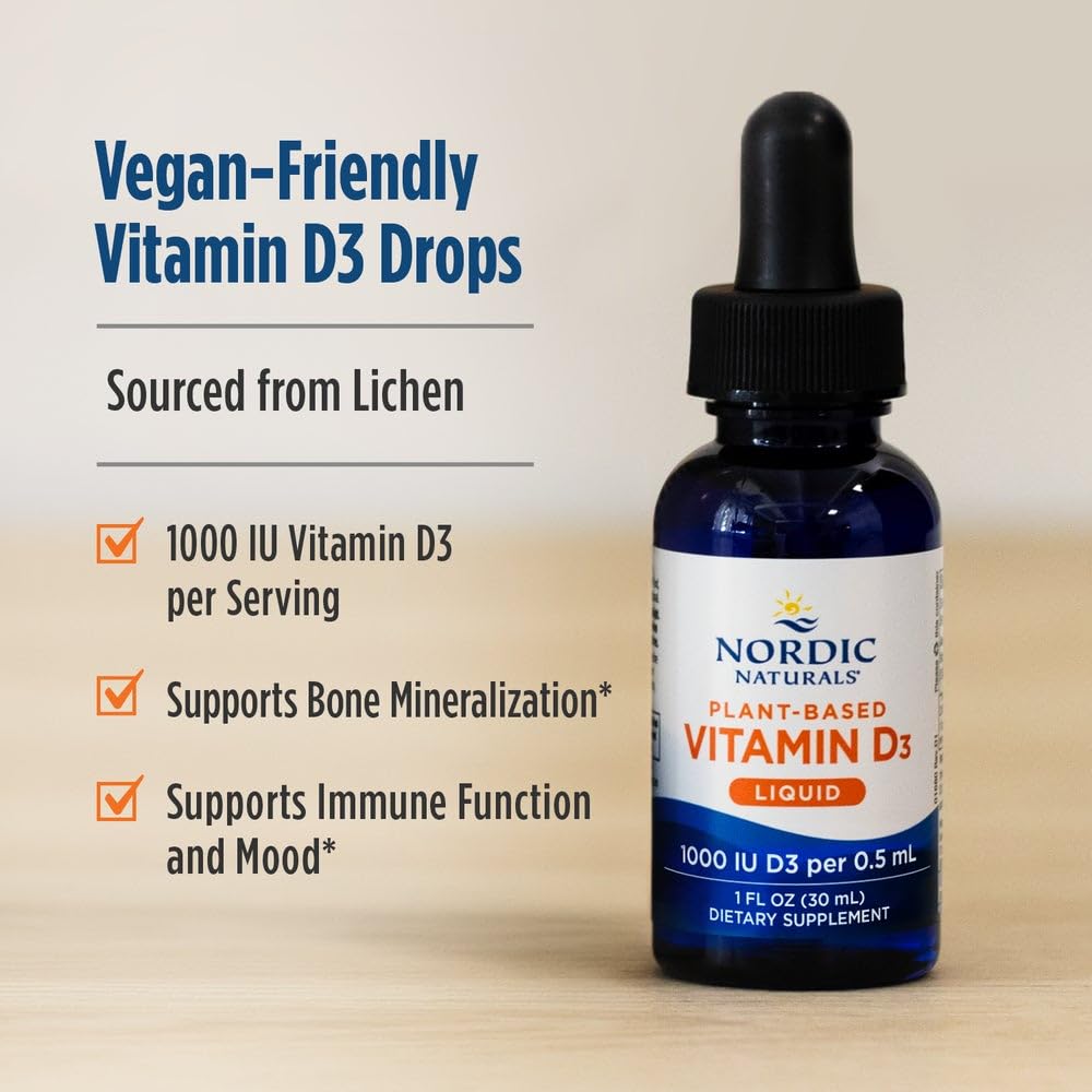 Nordic Naturals Plant-Based Vitamin D3 Liquid - 1 oz - 1000 IU Vitamin D3 - Healthy Bones, Mood & Immune System Function - Non-GMO, Vegan - 60 Servings Nordic Naturals uk supplements