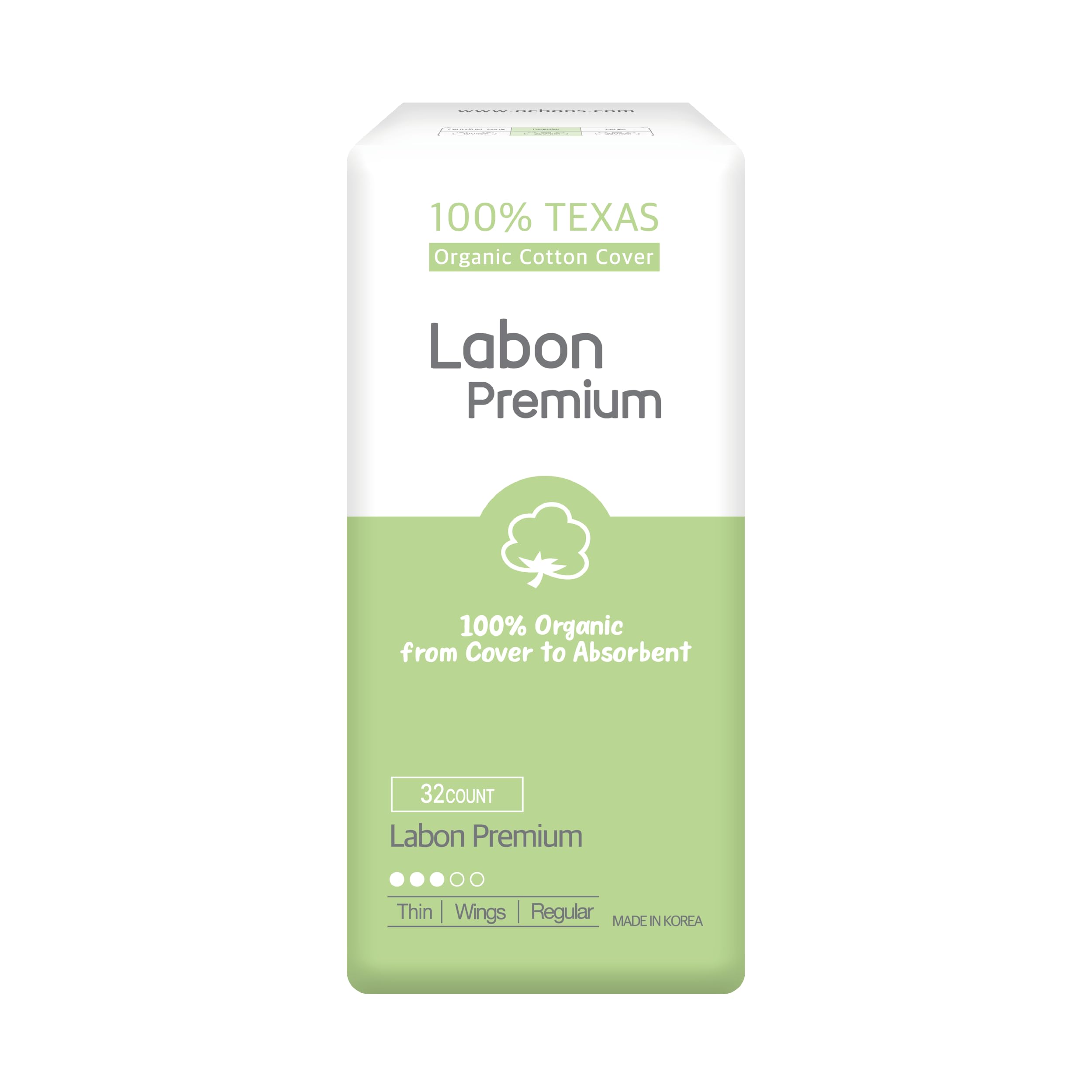 LABON Premium Vegan Organic Sanitary Pads (Regular, 25cm, 32 Counts) - 100% Organic Cotton Cover OCBON uk supplements