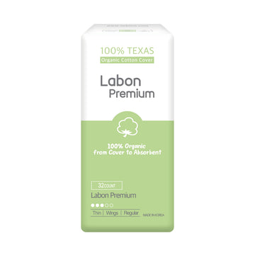 LABON Premium Vegan Organic Sanitary Pads (Regular, 25cm, 32 Counts) - 100% Organic Cotton Cover OCBON uk supplements