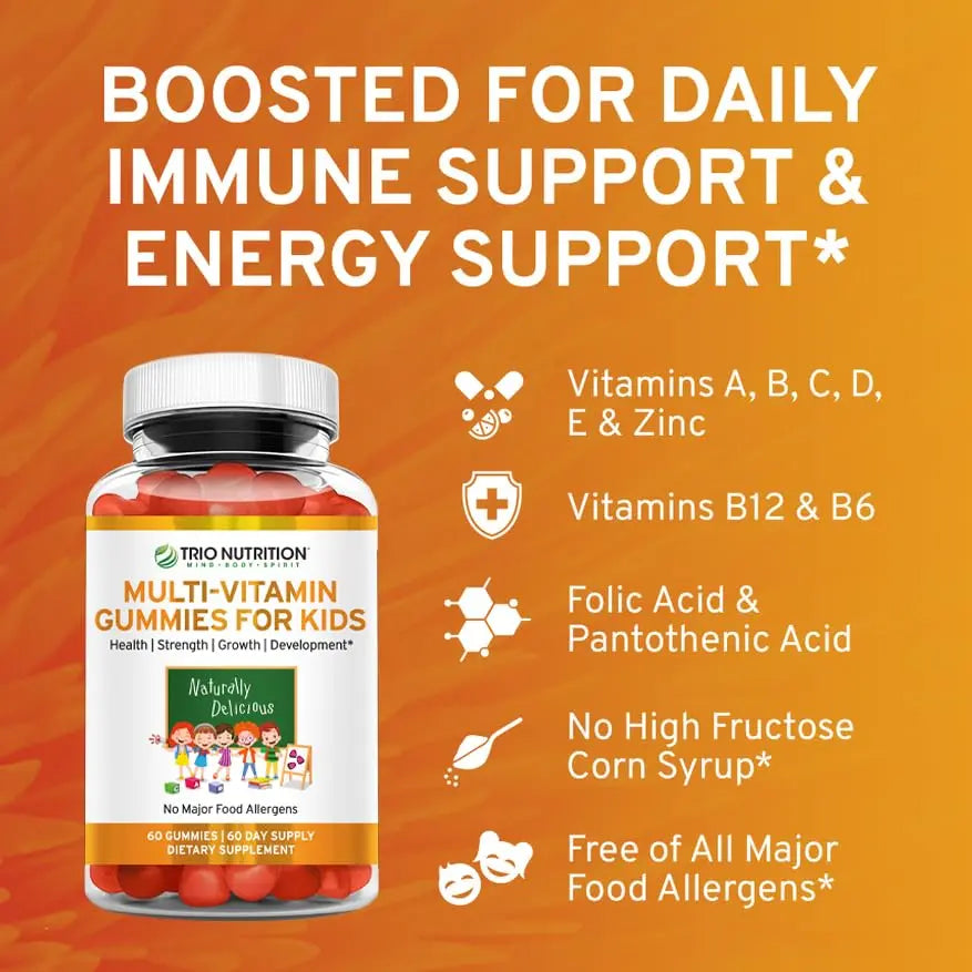 TRIO NUTRITION Premium Kids Multivitamin Gummies with Vitamin C & Zinc for Immune & Energy Support | TRIO NUTRITION uk supplements