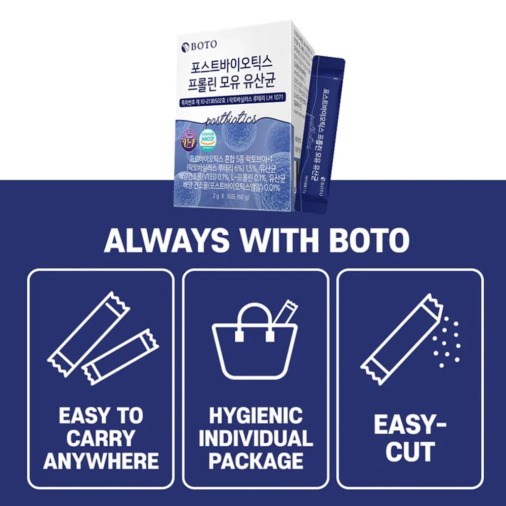 ZIOSTAND BOTO Korean Care it Probiotics Natural Prebiotics Proline Breast Milk Lactobacillus, Colon Cleanse, Immunity Support - 1 Month (30 of Pack, PostBiotics) ZIOSTAND uk supplements