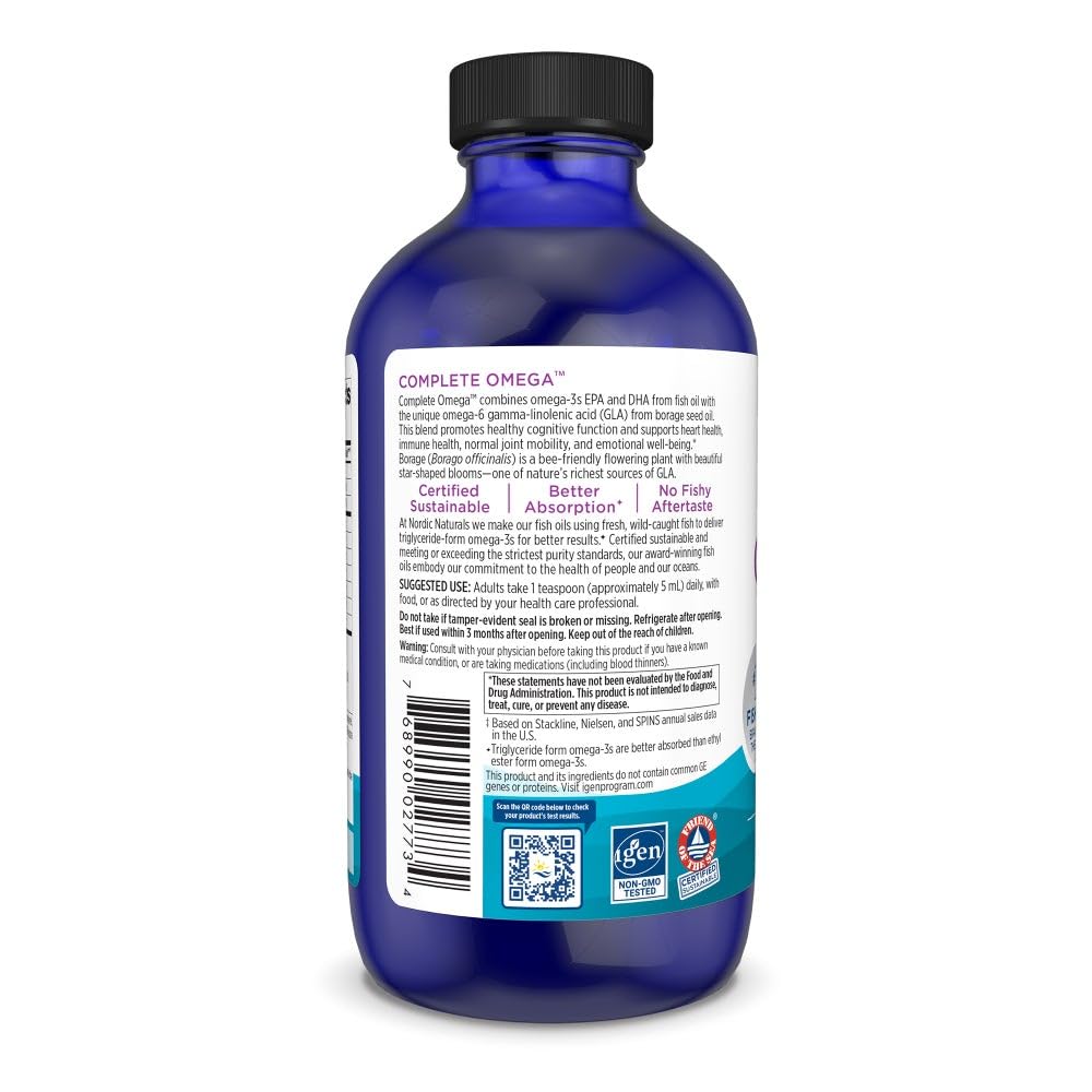 Nordic Naturals Complete Omega, Lemon Flavor - 8 oz - 1270 mg Omega-3 - EPA & DHA with Added GLA - Healthy Skin, Cognition, Positive Mood - Non-GMO - 48 Servings Nordic Naturals uk supplements