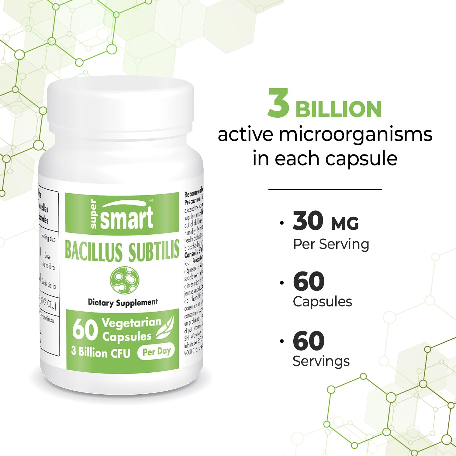 Supersmart - Bacillus Subtilis 3 Billion CFU per Day (High Potency) - Spore Probiotic Supersmart uk supplements