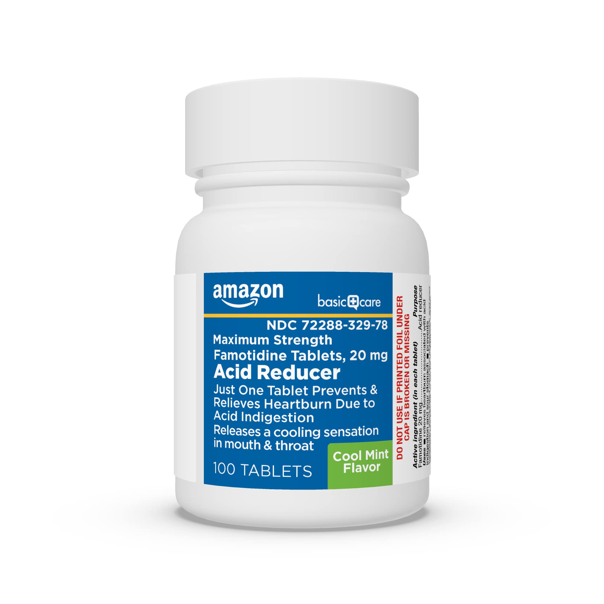 Amazon Basic Care Maximum Strength Famotidine 20mg Tablets, Acid Reducer, Prevents & Relieves Heartburn, Acid Indigestion, Cool Mint, 100 Count Amazon Basic Care uk supplements