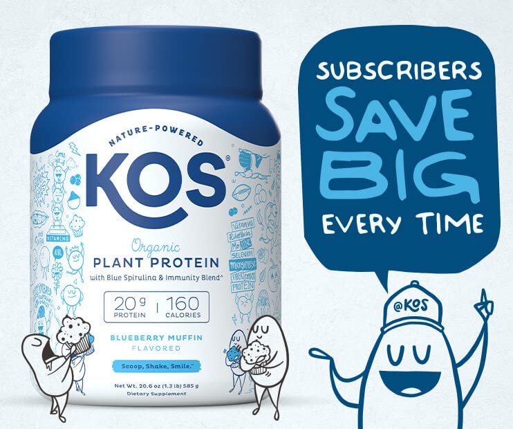 KOS Plant Based Protein Powder, Blueberry Muffin - Organic Pea Protein Superfood KOS uk supplements