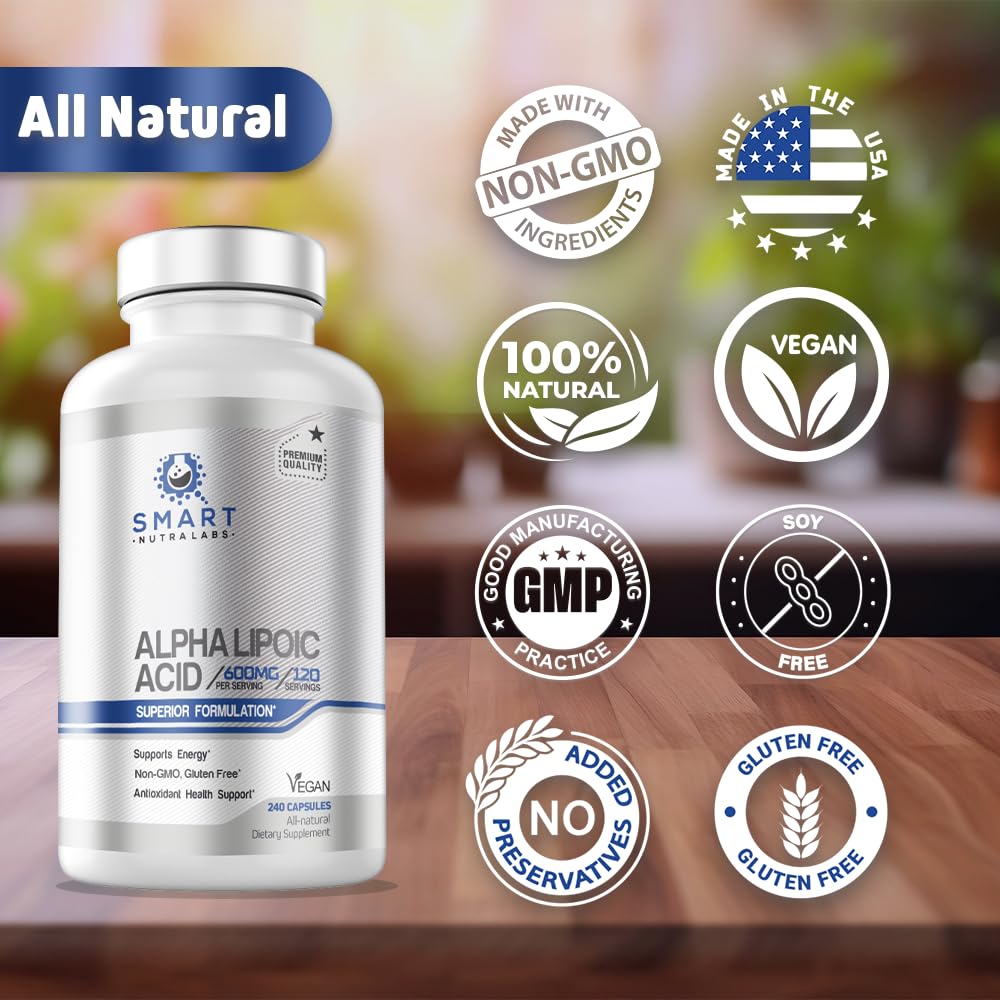 Alpha Lipoic Acid 600mg Per Serving, 240 Vegan Capsules- Gluten Free SMART NUTRA LABS uk supplements