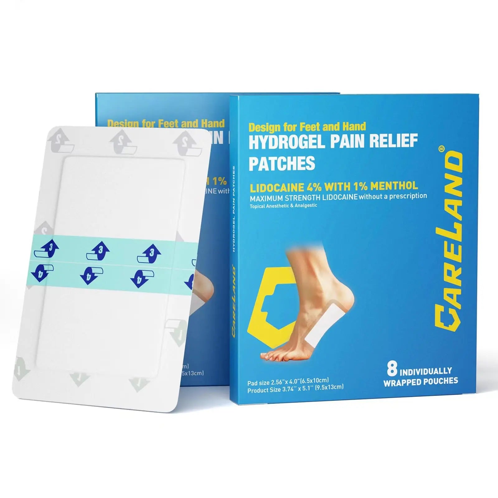 CARELAND Plantar Fasciitis Lidocaine Pain Patches with Hydrogel Technology- Waterproof with Sticky Border, 12 Hour Pain Relief - Contours to Your Foot - 16 Ct CARELAND uk supplements