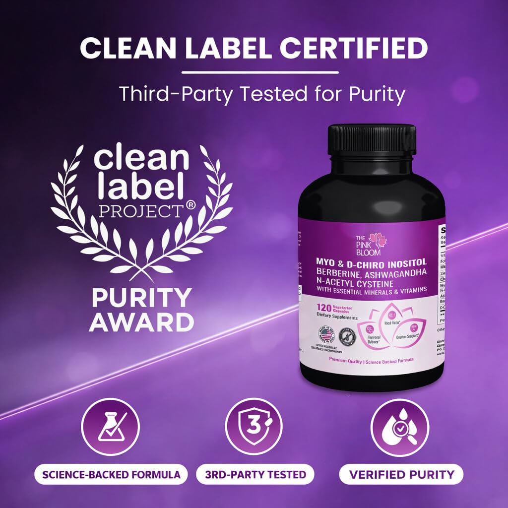 The Pink Bloom Myo & D-Chiro Inositol 40:1 Ratio – 120 Capsules | Myo Inositol Supplement for Women with Vitamin D, Ashwagandha, Folate & Zinc | Supplement for Hormone Balance & Ovarian Health The Pink Bloom uk supplements