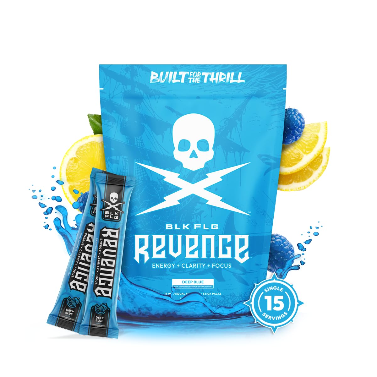 REVENGE BLK FLG Energy Drink Mix – Healthy Coffee Alternative with Natural Caffeine & Nootropics – Focus & Clean Energy Supplement – Sugar Free – 15 On-The-Go Stick Packs REVENGE uk supplements