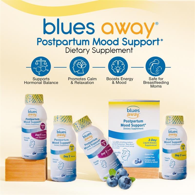 Blues Away Postpartum Mood Support Drink - Breastfeeding Friendly Postnatal Hormone Balance for Women - 3-Day Liquid Dietary Stress Support Shake [4 Bottles] Blues Away uk supplements