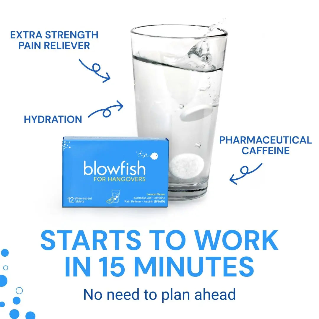 Blowfish for Hangovers - Fast Hangover Relief in 15 Minutes | FDA-Recognized Formulation | Headache Relief, Energy, and Hydration in One Step Blowfish uk supplements