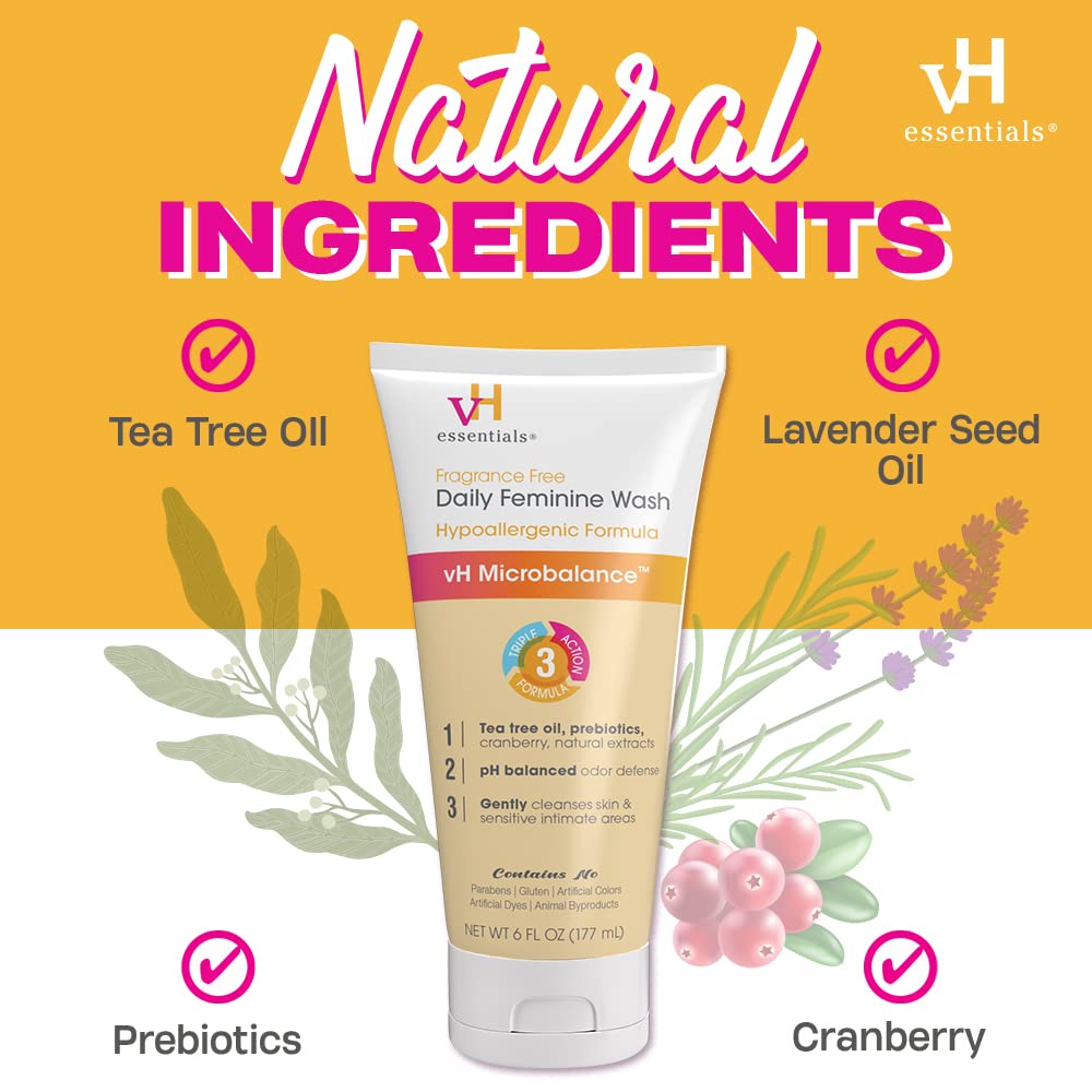 vH essentials Daily Feminine Wash - Fragrance Free, Hypoallergenic with Tea Tree Oil vH essentials uk supplements