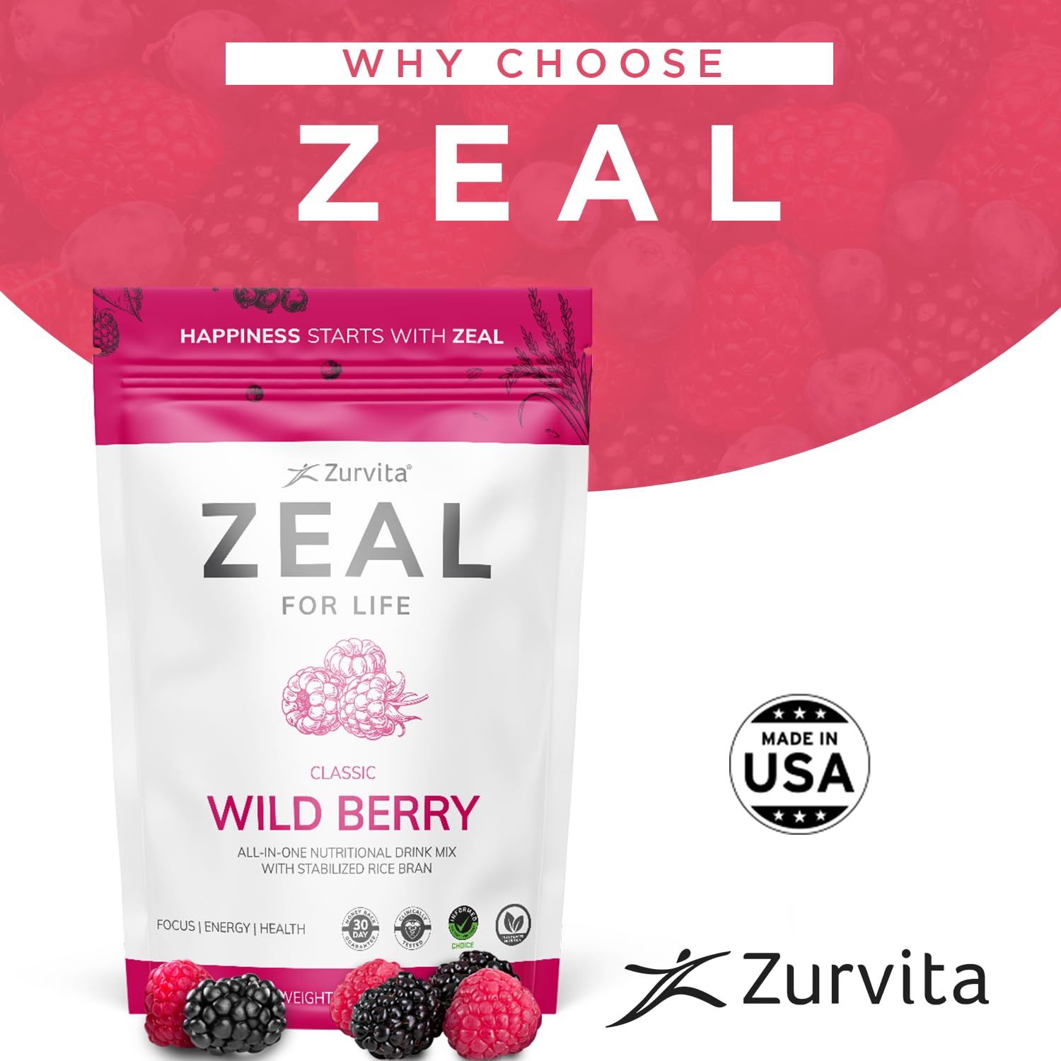 Zurvita - Zeal for Life 30-Day Wellness Bag - Wild Berry (Classic) - Nutritional Supplement for Vitality, Immunity, and Wellness - 420 Grams Zurvita uk supplements