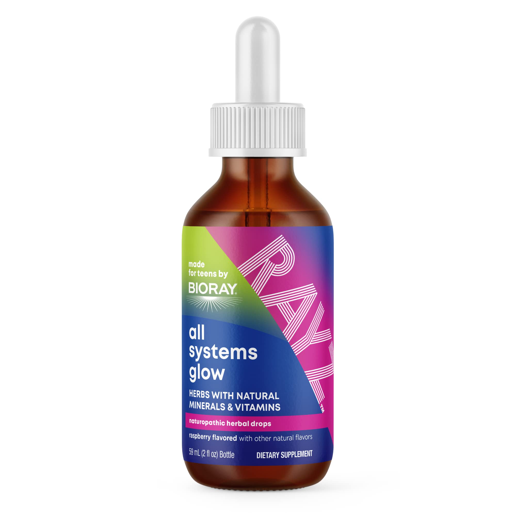 BIORAY RAYZ All Systems Glow, Raspberry Flavor - 2 fl oz - Convenient Source of Vitamins & Minerals for Teens 12-18 Years Old BIORAY uk supplements