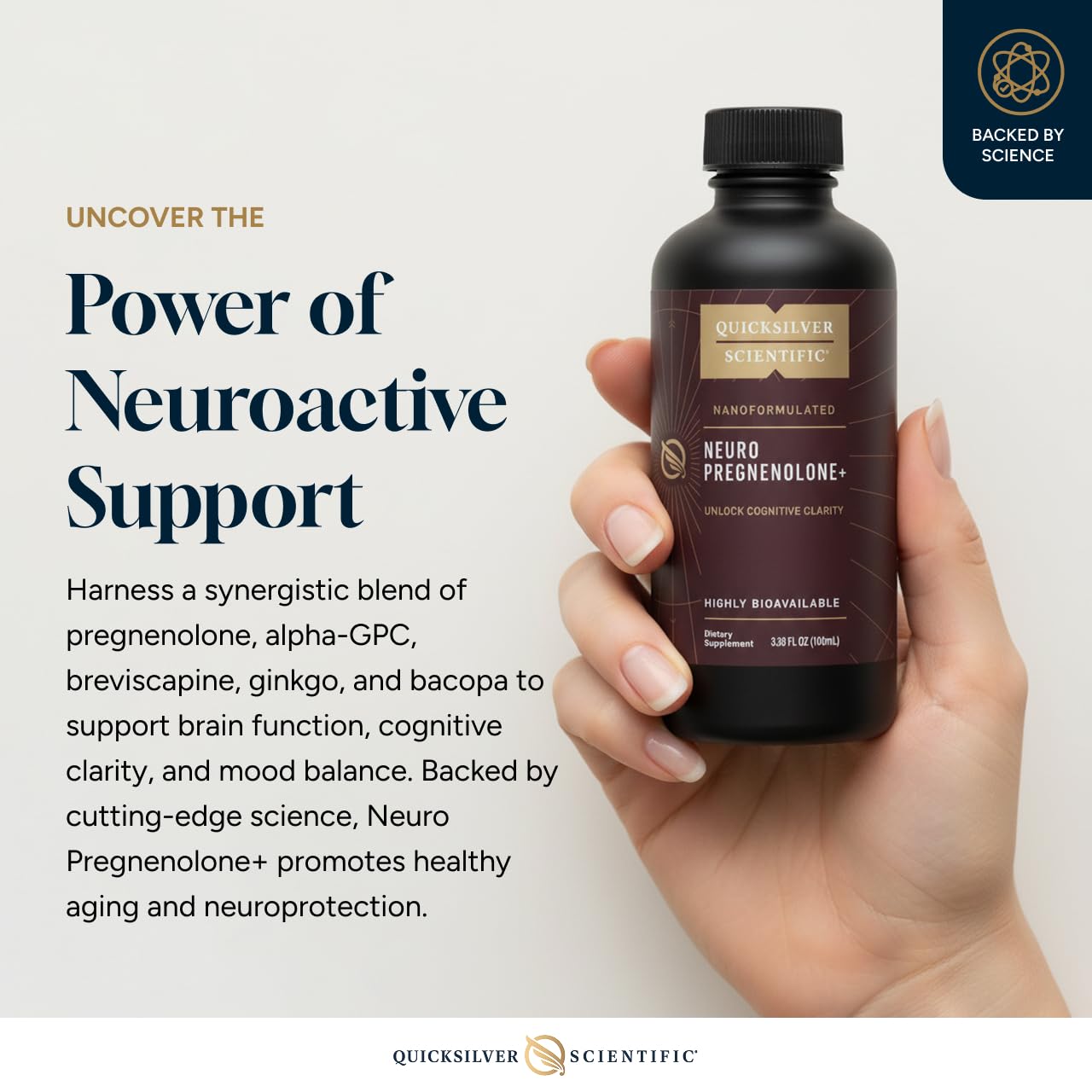 Quicksilver Scientific Neuro Pregnenolone+ - Brain Support Supplement for Neurological Health - Neuroactive Ingredients - Rapid Absorption - Vegan, Sugar-Free & Gluten-Free - 3.38 fl oz (20 Servings) Quicksilver Scientific uk supplements