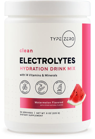 Type Zero Clean Electrolytes Hydration Powder Drink Mix + 14 Essential Vitamins & Minerals - Sugar Free, Zero Artificial Ingredients - Watermelon Flavor, 50 Servings Type Zero uk supplements