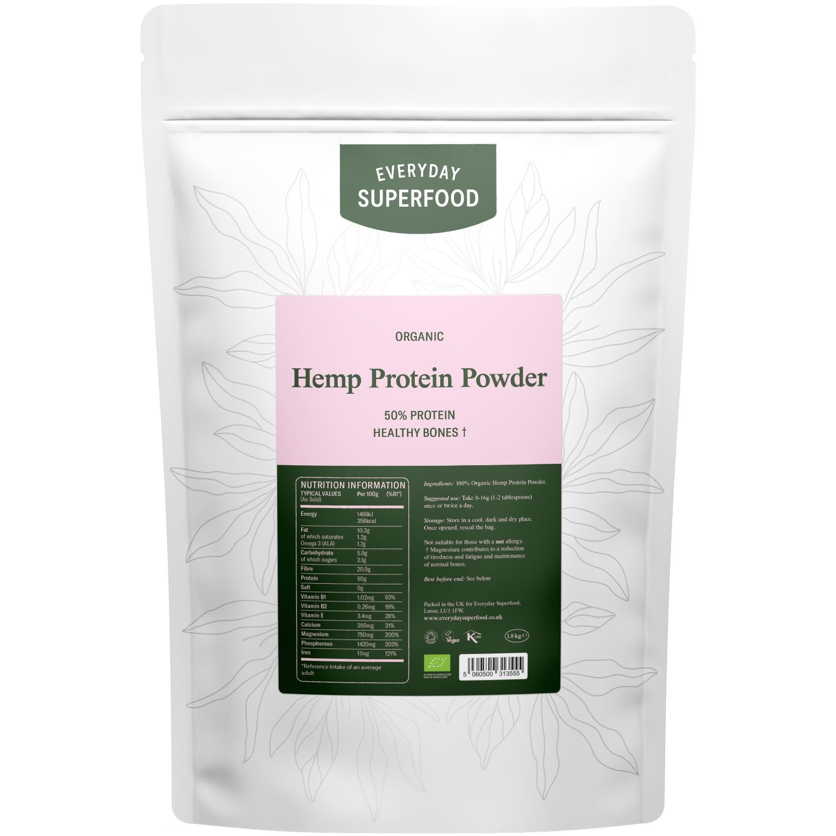 Organic Hemp Protein Powder 1.8kg Hemp Isolate 50% Protein Hemp Cold Pressed Hemp Seeds Powder Everyday Superfood uk supplements