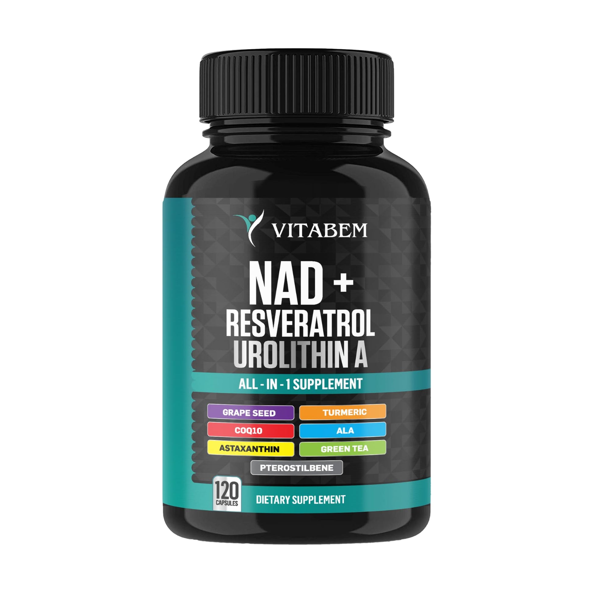 NAD+ Supplement Complex – NAD Supplement+ 300 mg with Astaxanthin, Urolithin A, Resveratrol, CoQ10 & Antioxidant Blend – Cellular Energy, Mitochondrial Support – 120 Count (Pack of 1) Vitabem uk supplements