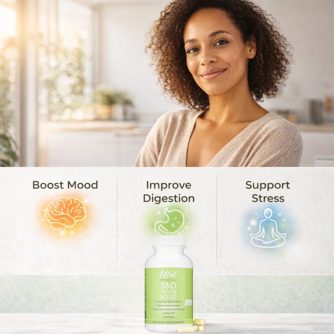 Lifted Naturals Spore Based Probiotic Probiotics - SBO Mood Boost - Spore/Soil-Based - Digestion & Natural Mood Support - Histamine-Free - 60 Day Supply, Non-GMO, Dairy-Free, Gluten-Free, Vegan Lifted Naturals uk supplements