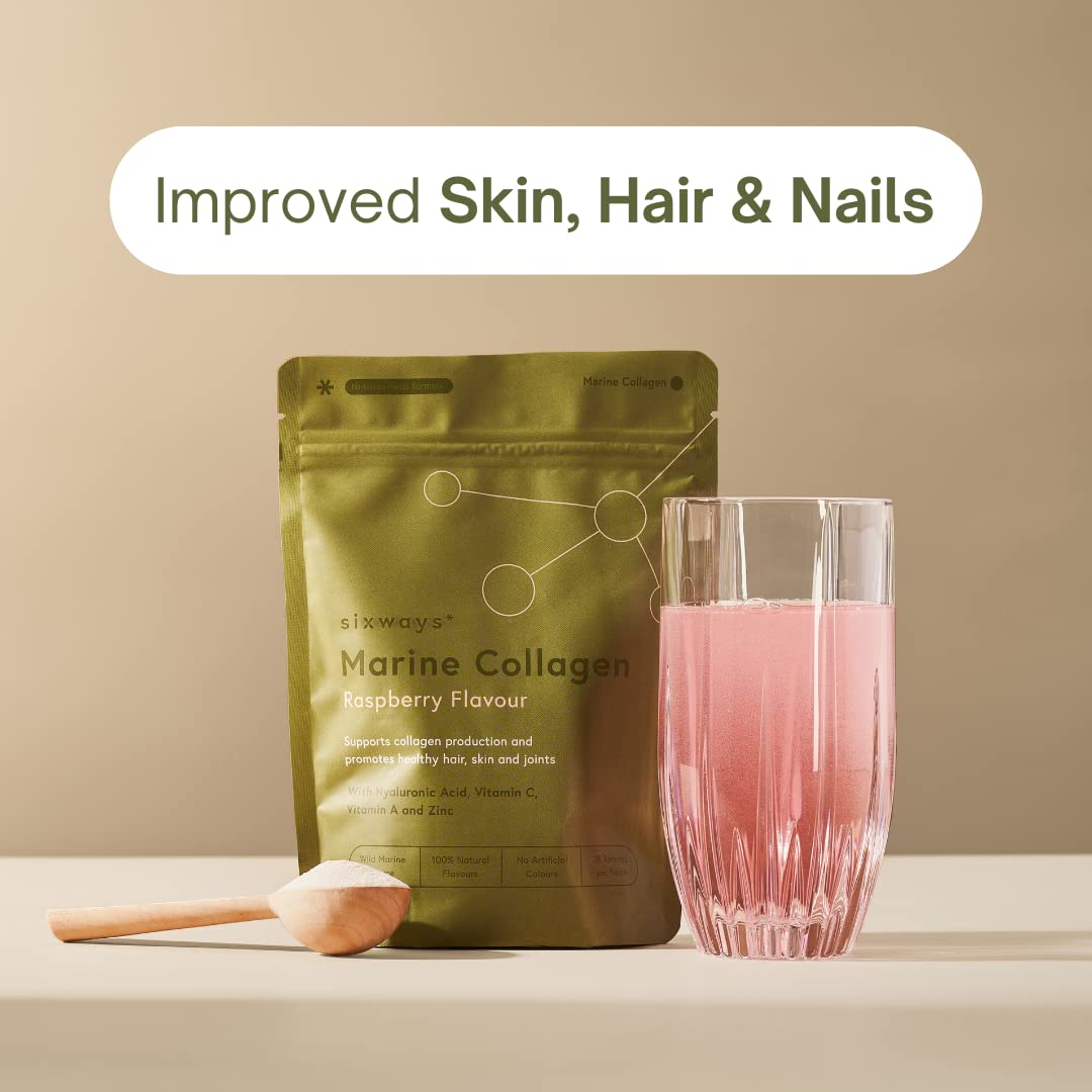 Sixways Wild Marine Collagen Powder, Raspberry Flavour, 28 Servings (150g per pouch Sixways uk supplements