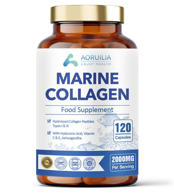 Marine Collagen Supplements for Women Men 2000mg 120 Capsules Hyaluronic Acid, Vitamin C, Vitamin E, & Ashwagandha Aoruilia uk supplements