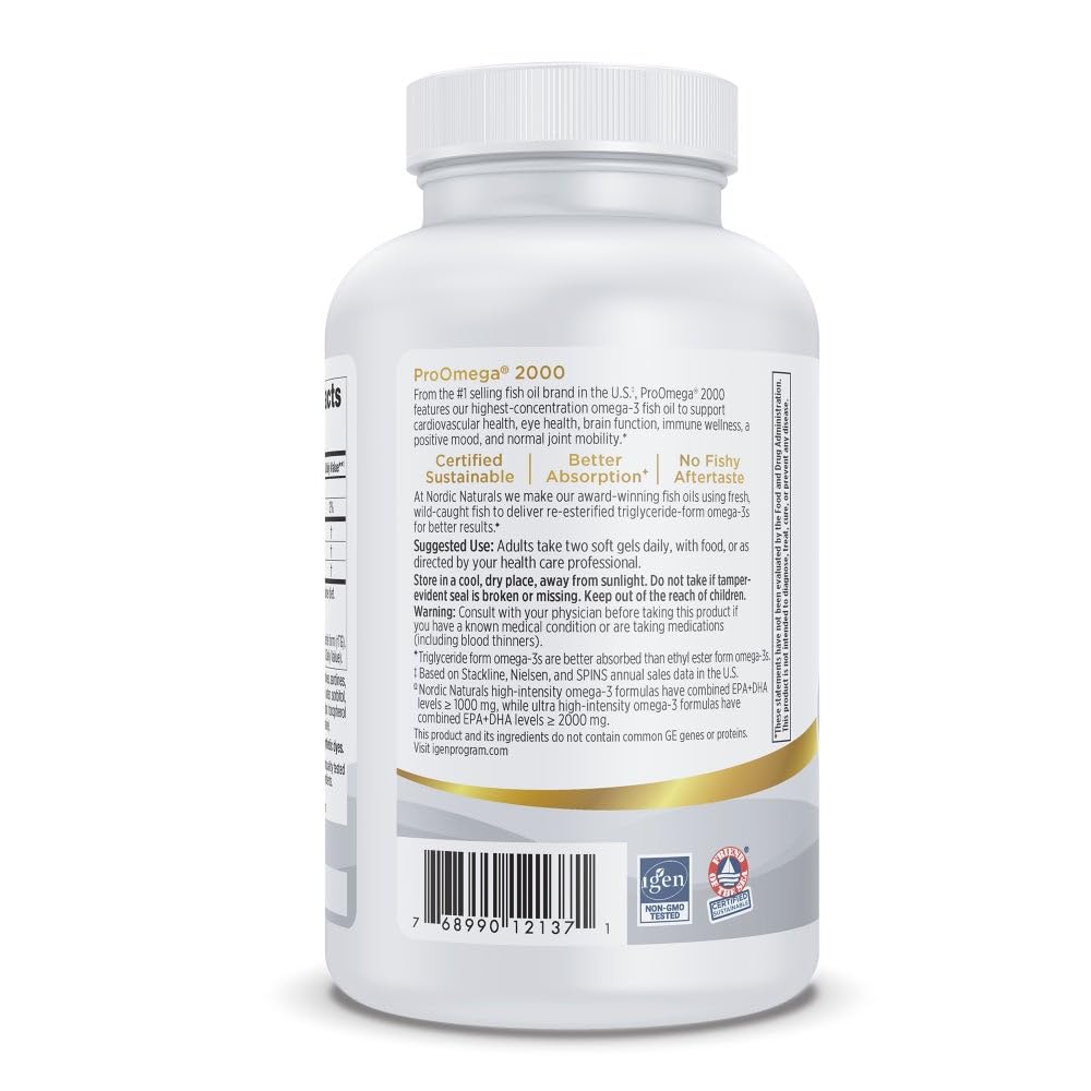 Nordic Naturals ProOmega 2000, Lemon Flavor - 120 Soft Gels - 2150 mg Omega-3 - Ultra High-Potency Fish Oil - EPA & DHA - Promotes Brain, Eye, Heart, & Immune Health - Non-GMO - 60 Servings Nordic Naturals uk supplements