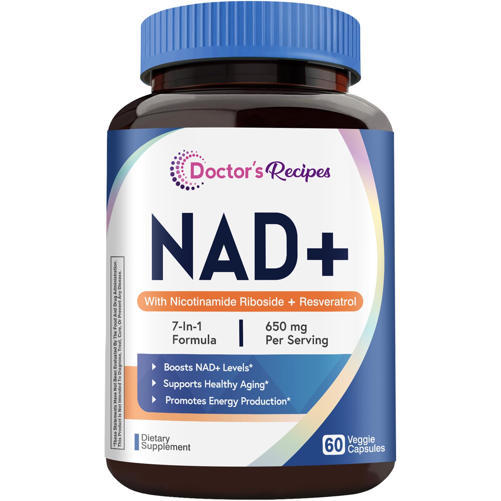 Doctor's Recipes NAD Supplement, Nicotinamide Riboside, Resveratrol, NMN Alternative for Anti-Aging, w/Magnesium Glycinate & L-Tryptophan, 650mg Per Serving, Energy & Mood Boost, 60 Vegan Capsules Doctor's Recipes uk supplements