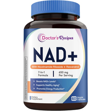 Doctor's Recipes NAD Supplement, Nicotinamide Riboside, Resveratrol, NMN Alternative for Anti-Aging, w/Magnesium Glycinate & L-Tryptophan, 650mg Per Serving, Energy & Mood Boost, 60 Vegan Capsules Doctor's Recipes uk supplements