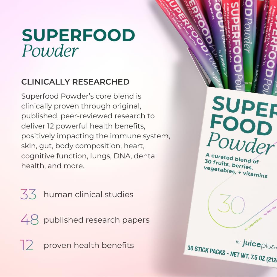 Juice Plus+ - Superfood Powder - Drink with 30 Fruits Berries Veggies Plant Vitamins for Refreshing Immune Wellness Boost - 30 Stick Packs Juice Plus+ uk supplements