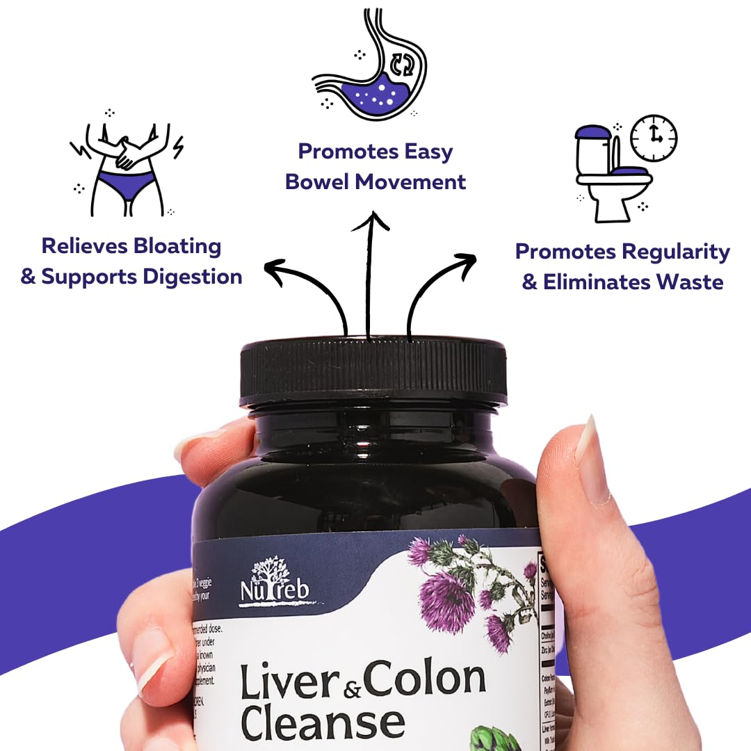 Liver Cleanse Detox & Repair with Colon Cleanse - Milk Thistle, Dandelion Root, Psyllium Husk Fiber Nutreb uk supplements