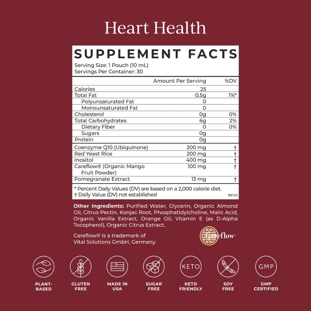 CYMBIOTIKA Heart Health Supplement with CoQ10, Red Yeast Rice & Inositol, Gluten Free Supplements to Support Circulation & Aging, Organic Orange Cream Flavor, 30 Pack CYMBIOTIKA uk supplements