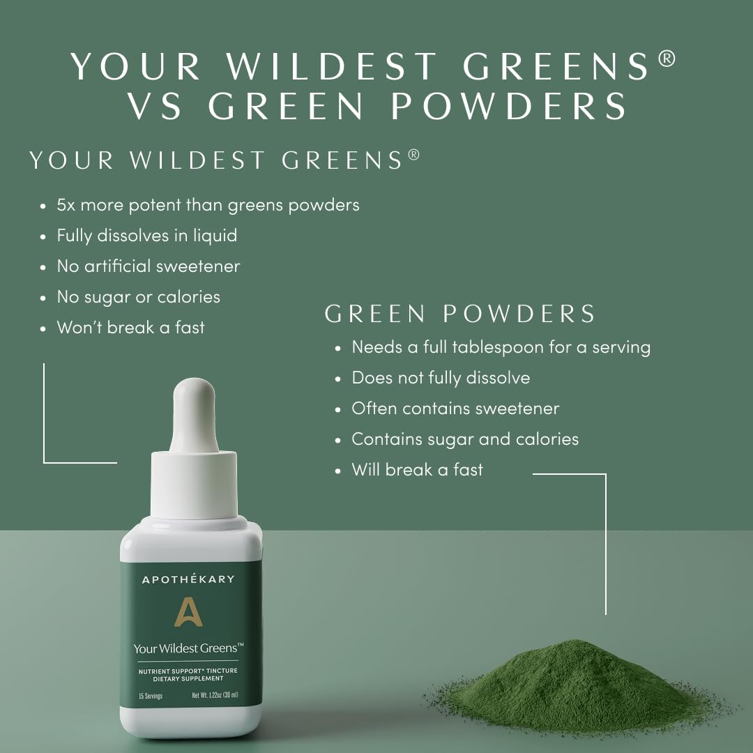 Apothékary Your Wildest Greens Herbal Liquid Drops, All-in-One Daily Superfood Supplement, Vitamin & Mineral Support, 5X Potency of Greens Powders, Sugar Free, Calorie Free, (15 Servings) 1.22oz Apothékary uk supplements
