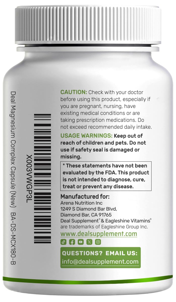 Magnesium Complex 500mg, 240 Veggie Capsules – 10-in-1 Glycinate, Citrate, Malate, Oxide, & More – 100% Chelated for Easy Absorption – Essential Mineral Supplement – Non-GMO DEAL SUPPLEMENT uk supplements