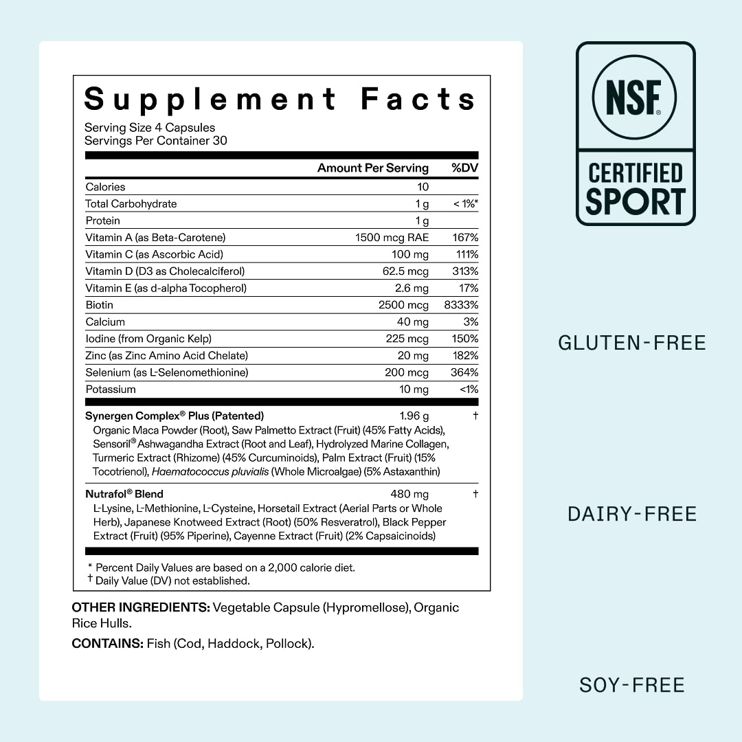 Nutrafol Women's Balance Hair Growth Supplements, Ages 45 and Up, Clinically Proven for Visibly Thicker Hair and Scalp Coverage in 3-6 Months, Dermatologist Recommended - 1 Month Supply Refill Pouch Nutrafol uk supplements