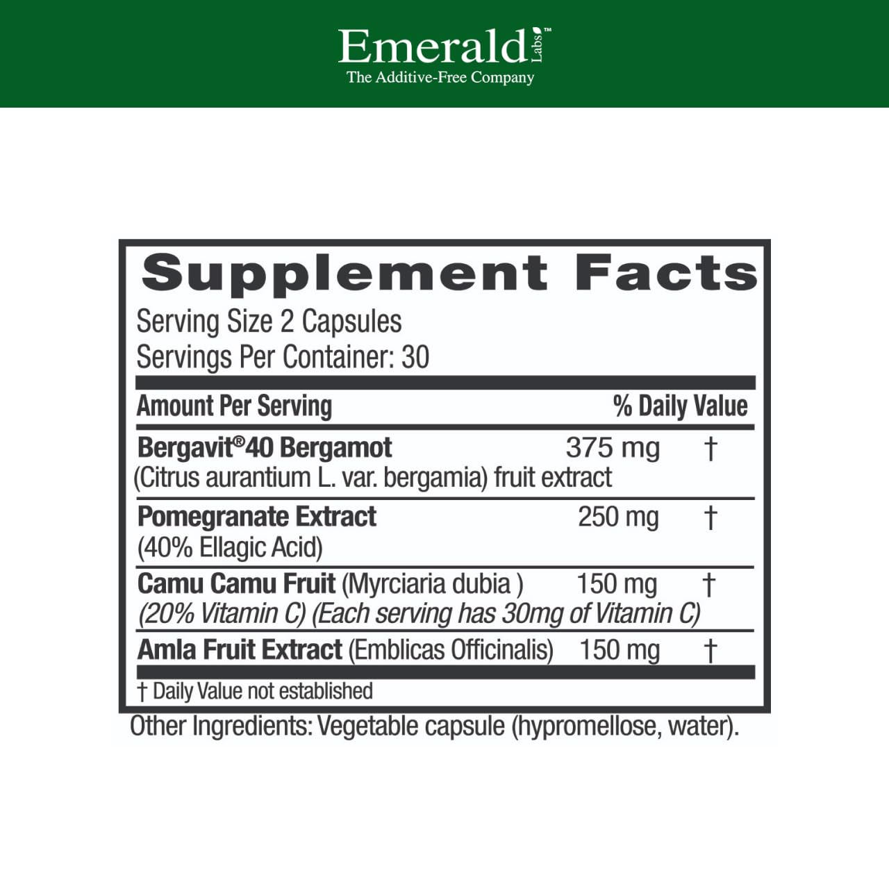 EMERALD LABS Bergamot+ - Supports Metabolism & Heart Health with Bergamot, Pomegranate, Amla & Camu Camu - Gluten-Free & Vegan - 60 Vegetable Capsules (30 Servings) EMERALD LABS uk supplements
