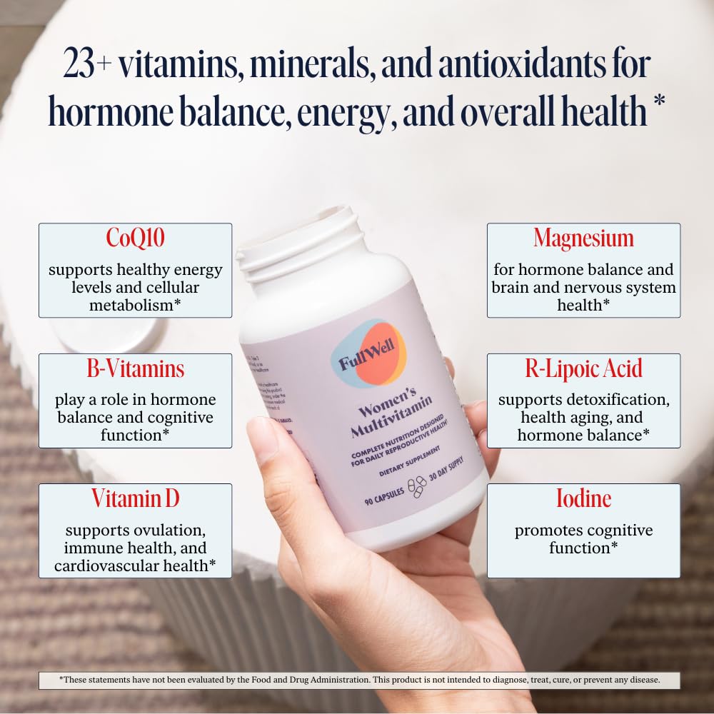 FullWell Women's Multivitamin - Daily Multivitamin for Reproductive Health - Supports Future Fertility, Hormone Balance & Overall Wellness - Antioxidant Blend - CoQ10 & PQQ - 90 Count (30 Servings) FullWell uk supplements