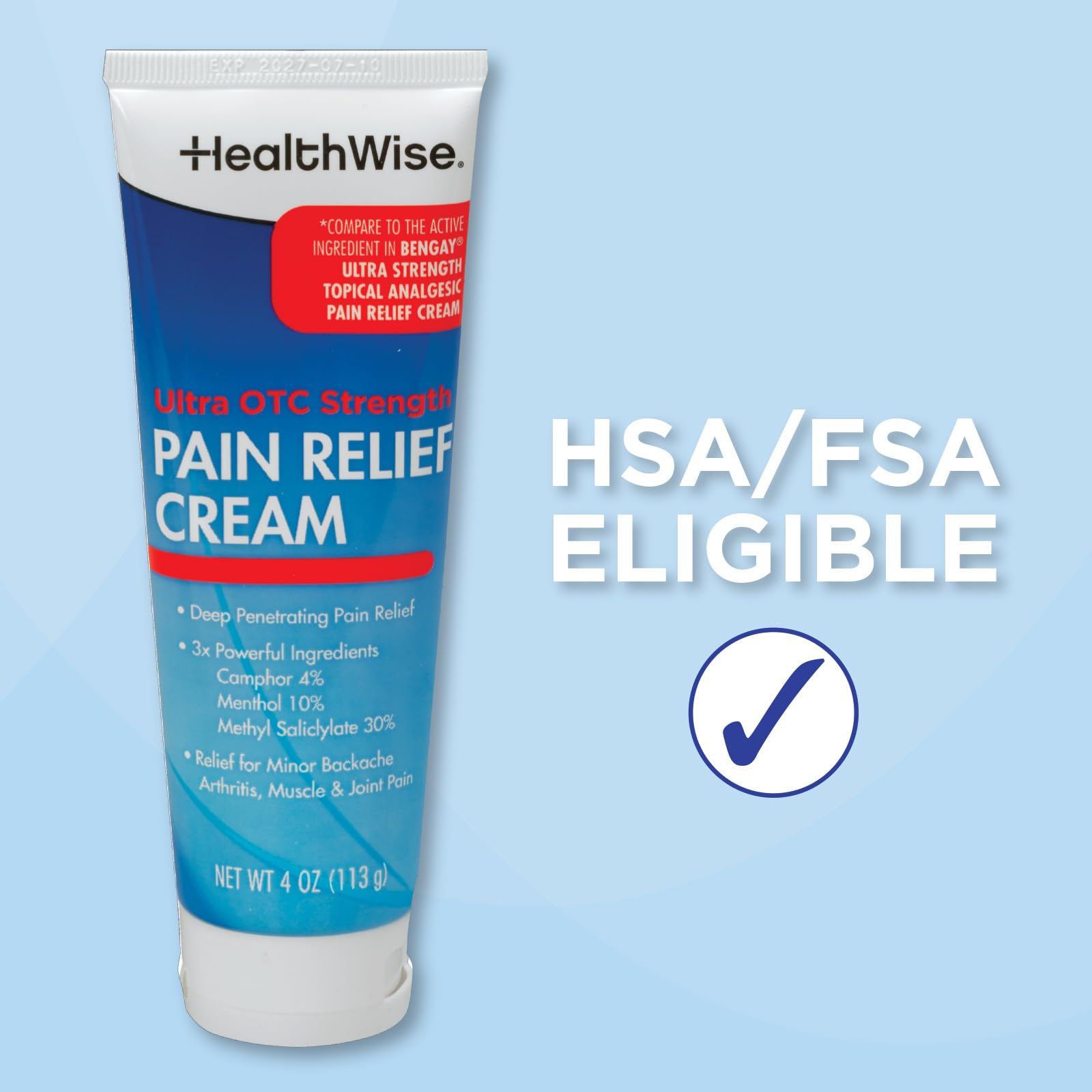 HealthWise Pain Relief Cream | Ultra OTC Strength | 4% Camphor + 10% Menthol + 30% Methly Saliclylate | Non-Greasy Formula | 4.0 Oz | Topical Analgesic HealthWise uk supplements