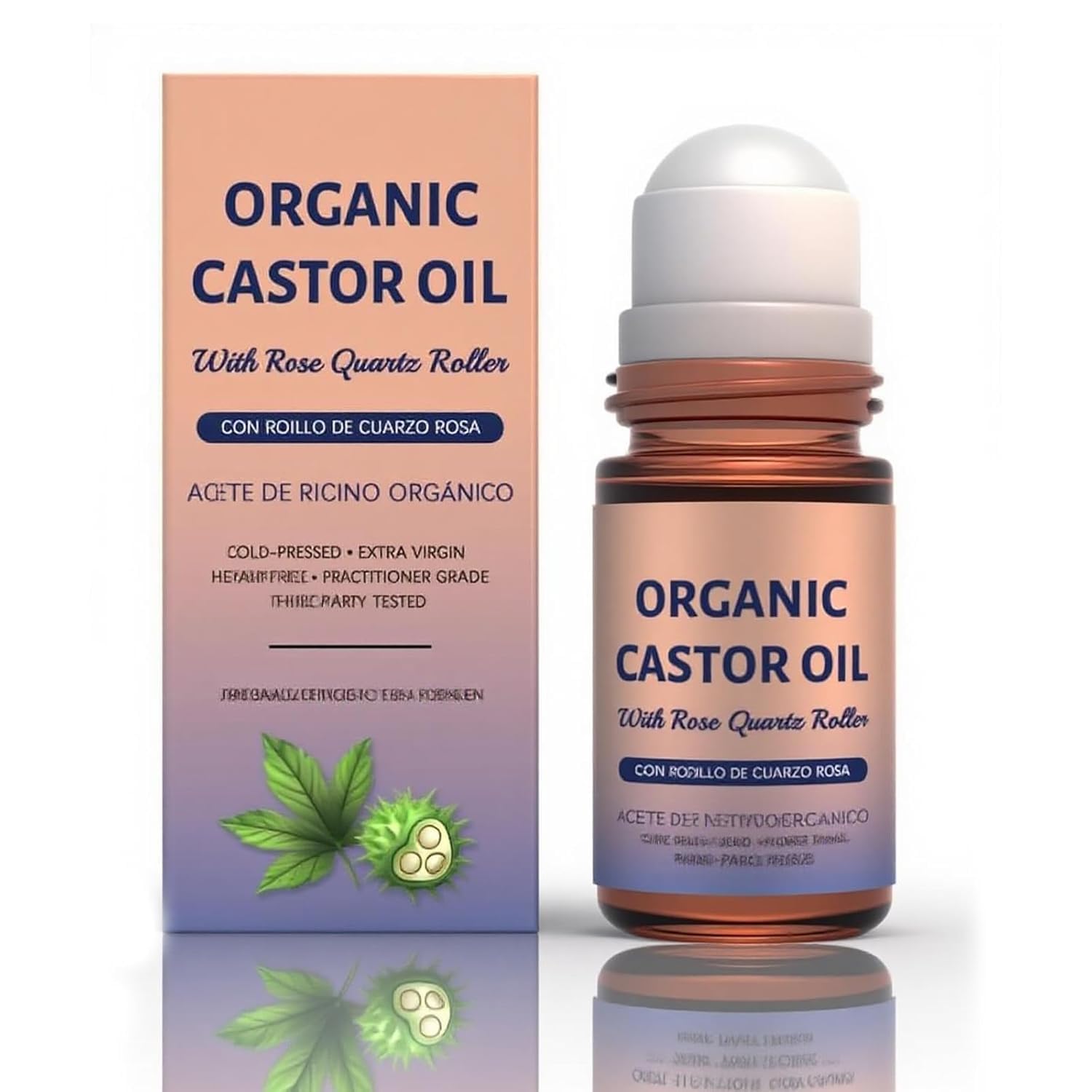 Organic Castor Oil with Rose Quartz Roller, Cold-Pressed Pure Organic Castor Oil Roller Ball for Hair Growth, Eyelashes, Eyebrows & Skin, 1.7 fl oz(1) Olavita Serum uk supplements