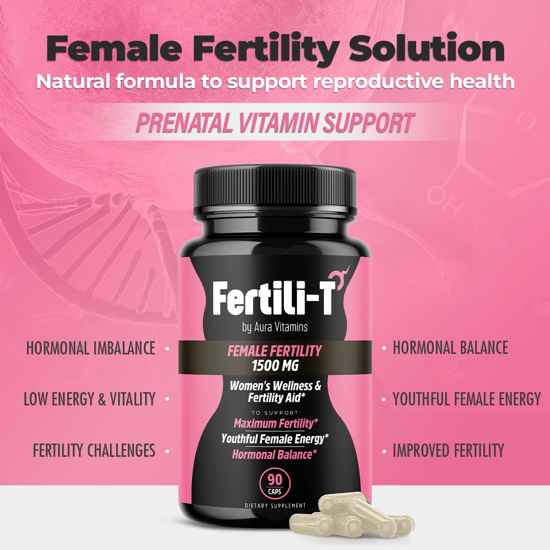 Fertili-t Female (90 Caps) Natural Fertility Support, Hormonal Balance & Prenatal Vitamins for Women, Conception Support, Natural Fertility Supplement with Aguaje & Red Maca (30-Day Supply) (1) AURA VITAMINS uk supplements