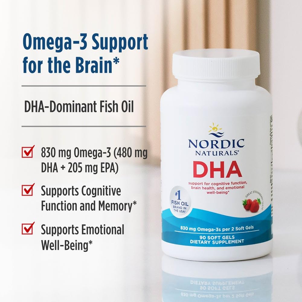 Nordic Naturals DHA, Strawberry - 90 Soft Gels - 830 mg Omega-3 - High-Intensity DHA Formula for Brain & Nervous System Support - Non-GMO - 45 Servings Nordic Naturals uk supplements