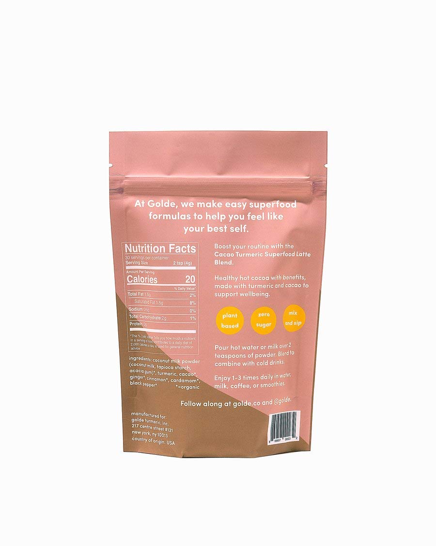 GOLDE - Superfood Latte Blend - Cacao Turmeric - Plant Based w/Turmeric, Cacao, & Coconut Milk Powder - Healthy Hot Cocoa - Coffee Replacement - Vegan, Keto, & Sugar-Free - 30 Servings GOLDE uk supplements