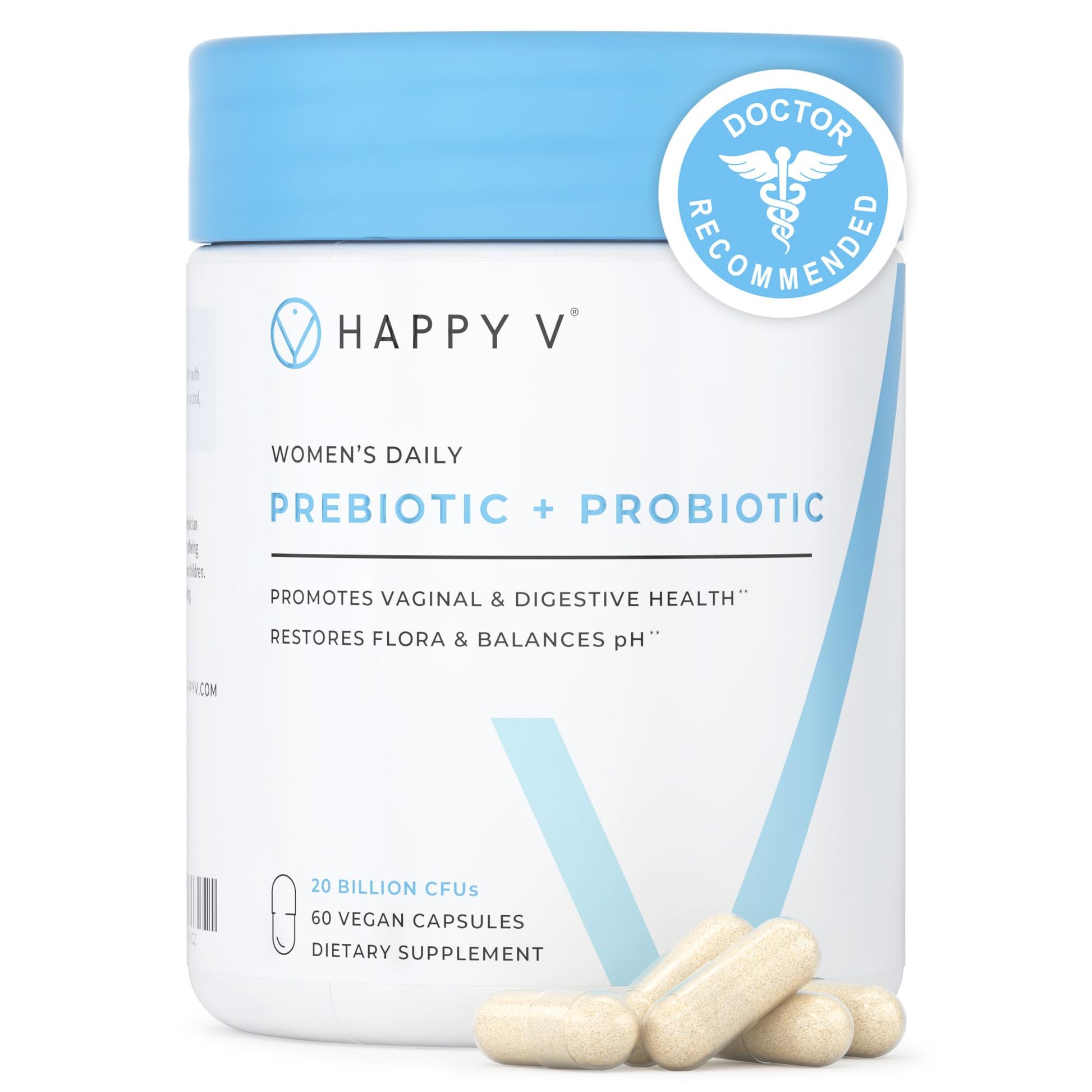 Happy V Dr. Formulated Vaginal Probiotics for Women Odor & Itch Support, Urinary & Gut Health, pH Balance | Womens Daily Probiotic with Patented Prebiotics & Lactobacillus for Feminine Wellness Happy V uk supplements